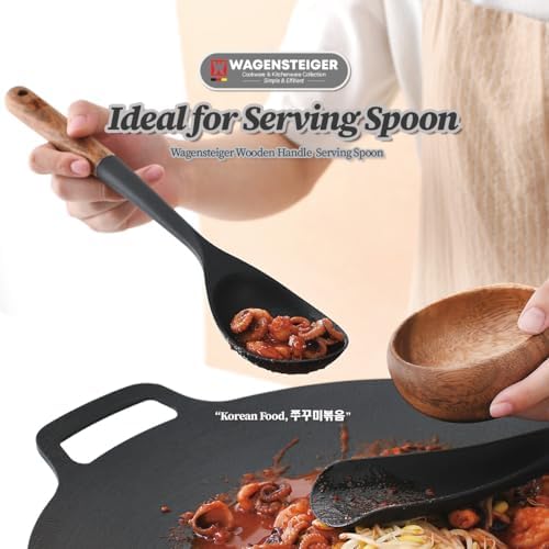 WAGENSTEIGER Silicone Cooking & Serving Spoon: Multi-Purpose Cooking Tool for Basting Serving Scooping Scraping Mixing Basting, Non-stick Cookware Safe, Wooden Handle Design