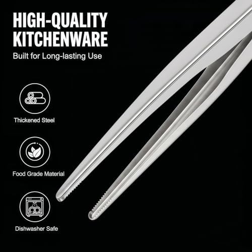 Stainless Steel Tongs 2-Pack, 11-inch Pull-Ring Locking Cooking Tongs with Non-Slip Precision Serrated Tips, Food Grade Heavy Duty Grill Tongs for BBQ, Air Fryer, Bacon, Steaks, Cooking