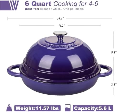 VORRINGARD Cast Iron Enameled Dutch Oven Pot with Lid for Bread Baking, Bread Oven, 6 Quart, Purple