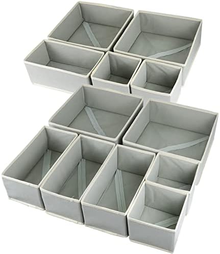 Fordonral 12 Pack Drawer Organizer Clothes, Foldable Fabric Dresser Organizer Closet Organizers and Storage Box for Underwear,Folded Clothes,Baby Clothing,Socks,Bra,Towels,Ties(12 Pack,Gray)