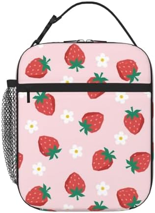 Cute Strawberry Insulated Lunch Box for Kids, Small Cooler Lunch Bag lunchbox for School, Toddler Lunch Box for Girls, Waterproof Durable Portable Lunch Tote Bag Food Container for Travel Picnic Work