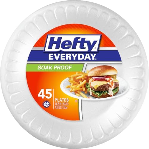 Hefty Everyday 9 Inch Foam Plates,White,45 Count (Pack of 12)