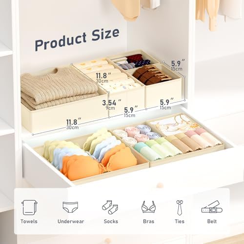 DIMJ Drawer Organizer Clothes, 26 Pack Dresser Organizer, Foldable Closet Organizers and Storage, Fabric Dresser Bins, Drawer Dividers for Nursery, Baby Clothes, Underwears, Sock (Beige)
