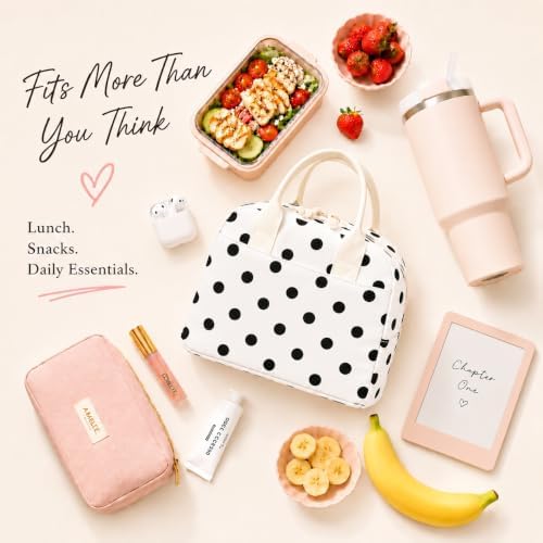 LOVELYWIND Lunch Box for Women, Polka Dot Lunch Bag, Insulated Lunch Tote