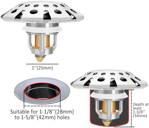 AzWzz Bathroom Sink Stopper with Hair Catcher, Pop Up Sink Drain Strainer
