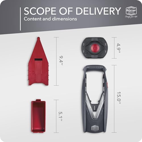 Börner Manodline Slicer Vital (Basic Set) • Vital Vegetable Slicer with V-Blade • Mandoline with Dressing Function • Vegetable Slicer for Vegetables & Fruits • Various Thicknesses Settings