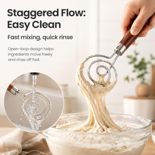 Danish Dough Whisk, 3.5mm 304 Stainless Steel Bread Mixer for Sourdough