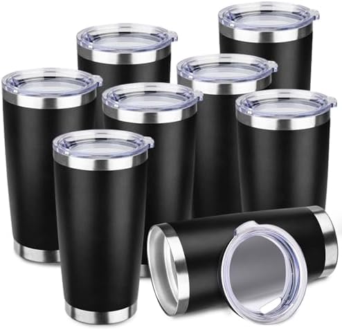 StarSpeed 8 Pack 20oz Stainless Steel Travel Coffee Tumbler,Black