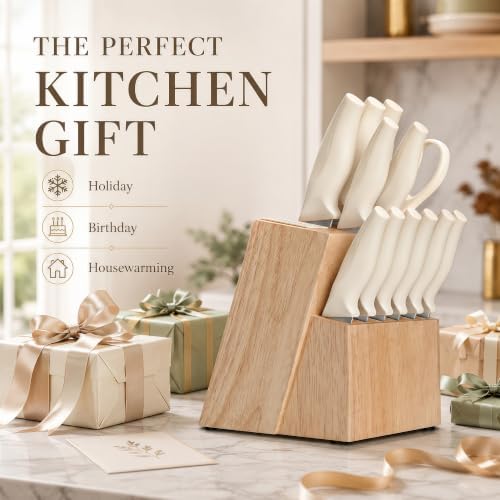 14-Piece Kitchen Knife Block Set with Built-In Sharpener