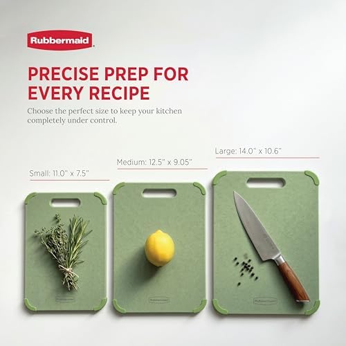 Rubbermaid 3pc Reversible Wheat Fiber Cutting Board Set | BPA Free Non Toxic Cutting Boards for Kitchen – Dishwasher Safe, Non-Slip Corners & Lightweight | For Meat, Veggies & Fruits