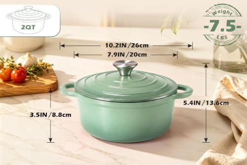 Leonyo 2-Quart Small Enameled Cast Iron Dutch Oven with Lid,Pistachio Green