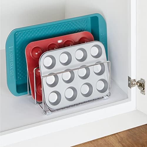 mDesign Baking Tray Rack — Wire Rack for Sorting Trays, Pans and other Cookware Items — Free-Standing Pan Stand for the Kitchen — Chrome