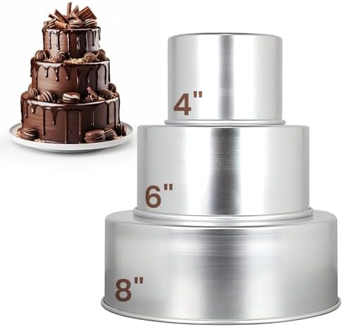 Aunt Shannon's Kitchen Tall Round Cake Pans - 4-inch, 6-inch, 8-inch Cake Pan Set for 3-Tiered Cake - Aluminum Cake Pans Sets for Baking Wedding or Birthday Cakes and More