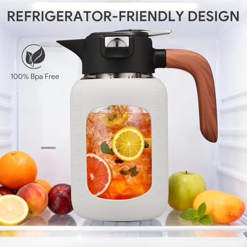 64 oz Glass Pitcher with Lid and Handle, Glass Carafe/Jug for Hot/Cold Water, Large Iced Tea Pitcher for Coffee, Juice and Homemade Beverage