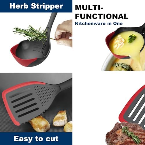 Spatula and Ladle Set, Multi-Functional Silicone Edge Cooking Utensil Set with Heat Resistant, Dishwasher Safe & Non-Scratch Design for Non-Stick Cookware