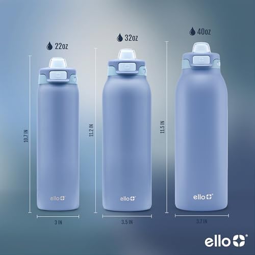Ello Pop & Fill Insulated Stainless Steel Water Bottle with Quick Fill Lid, Leakproof Locking, Sip or Chug Spout, BPA-Free, Double Wall Vacuum Insulated for Sports, Travel & School- 22oz / 32oz / 40oz