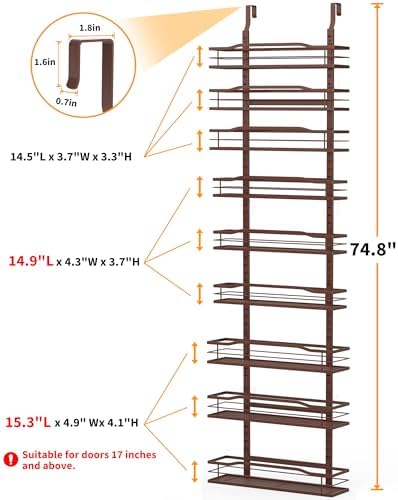 Moforoco Bronze 9-Tier Over The Door Pantry Organizer, Pantry Organization And Storage, Metal Hanging Spice Rack Shelves Door, Home & Kitchen Essentials, Laundry Room Bathroom Organization