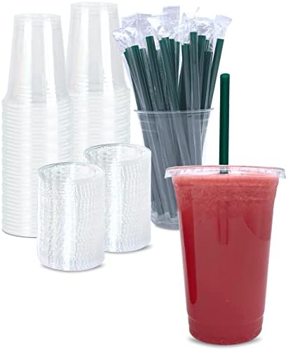 Cappatua 20 oz Clear Plastic Cups with Lids and STRAWS, Disposable Drinking Cups for Cold Drinks, Iced Coffee, Milkshakes, Smoothies, 25 Sets