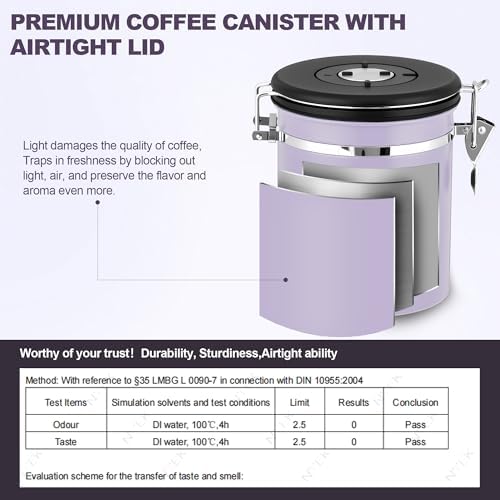 ShanSon Coffee Canister Airtight, Stainless Steel Bean Storage Container with Date Tracker & Scoop, Grounds Sugar Flour Tea Cereal Fits Kitchen Pantry, Ideal Gift for Coffee Lovers,12oz, Purple