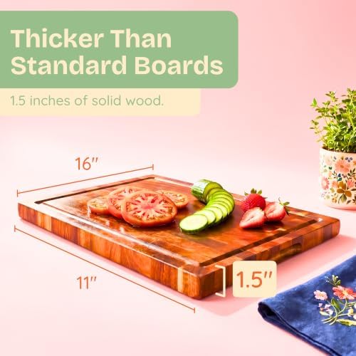 End Grain Butcher Block Cutting Board [1.5" Thick]. Made of Acacia Wood and Conditioned with Beeswax, Flaxseed Oil & Lemon Oil. 16" x 11" Chopping Board by Ziruma.