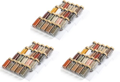 Suneerplay Spice Drawer Organizer 4 Tier, Acrylic Seasoning Organizer Rack, Clear Spice Rack Tray, Kitchen Seasoning Jars Drawers Insert (Jars Not Included/Expandable From 9" to 18") (Pack of 3)