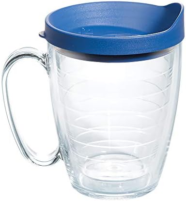Tervis Clear & Colorful Lidded Made in USA Double Walled Insulated Tumbler Travel Cup Keeps Drinks Cold & Hot, 16oz Mug, Blue Lid