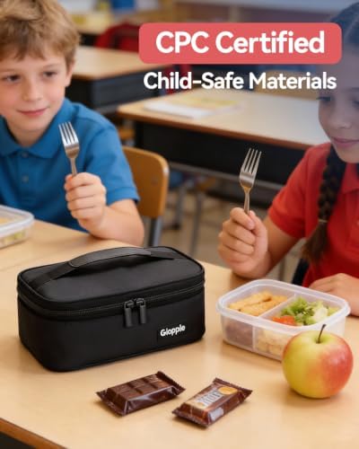 Gloppie Small Lunch Bag, Insulated Lunch Box for Adults & Kids, Black