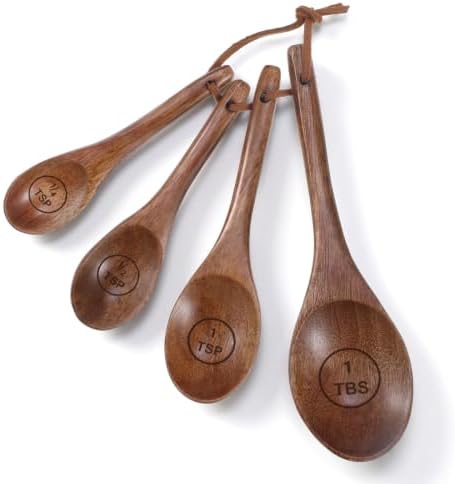 Nogeqi 4PCS Wooden Measuring Spoons Set, Natural Acacia Wooden Table Spoons Measuring Spoon Tablespoon Scoop Teaspoon Scoop for Measure Dry Ingredients, Includes 1/4, 1/2, 1 Tsp and 1 Tbsp