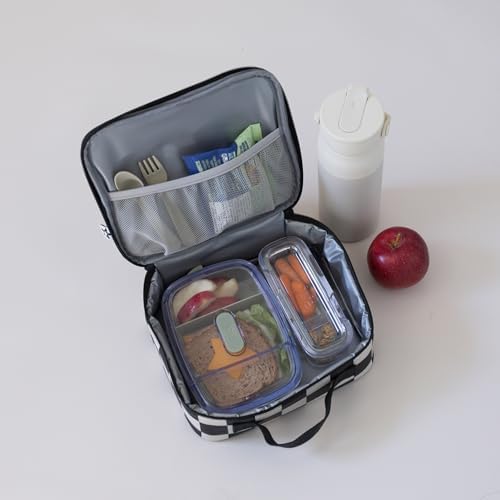 Tiny Twinkle Insulated Lunch Box for Girls and Boys | Durable and Reusable for School & Travel | Ages 3 and Up | Waterproof and Easy to Clean | PFAs and BPA Free（Black Checkers）