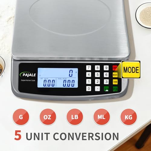 110lb/50kg Food Scale, Large Digital Kitchen Scale 0.05oz/1g Commercial Scale for Food 304 Stainless Steel Counting Scale for sourdough Bread Baking Cooking Meat Restaurant Vegetables Farm