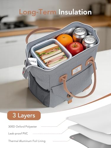 Lekesky Insulated Lunch Bag Portable Lunch Bag for Women Work-11L, Grey