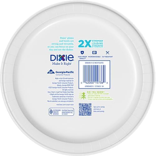 Dixie Medium Paper Plates, 8.5 Inch, 90 Count, 2X Stronger*, Microwave-Safe, Soak-Proof, Cut Resistant, Disposable Plates For Everyday Breakfast, Lunch, & Dinner Meals (Pack of 2)