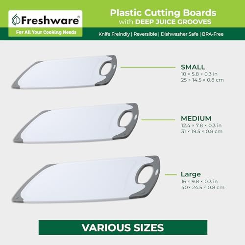Freshware Cutting Boards for Kitchen, Chopping Board 3-Pack with Different Sizes, Juice Grooves and Non Slip Handles - Reversible, Large Cutting Board Set - Dishwasher Safe - Gray