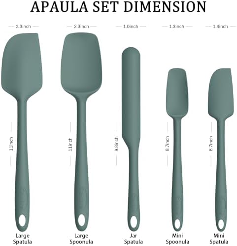 Coukre Silicone Spatula Set of 5,High Temperature Resistant, Food Grade Silicone, Dishwasher Safe, for Baking, Cooking (Pure Dark Green)