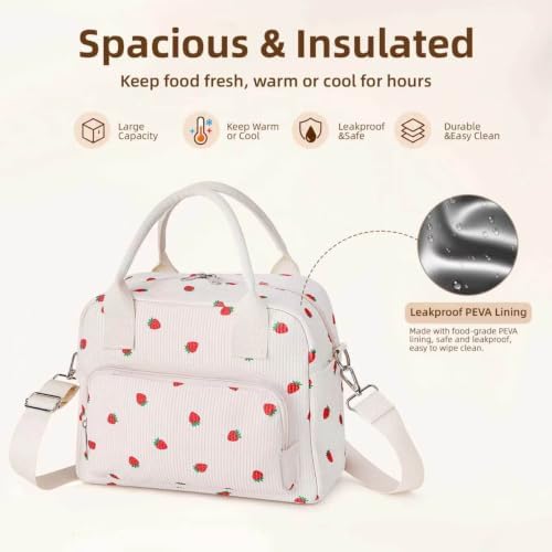 LOVELYWIND Large Insulated Lunch Bag Women, Cute Strawberry Lunch Box 12L