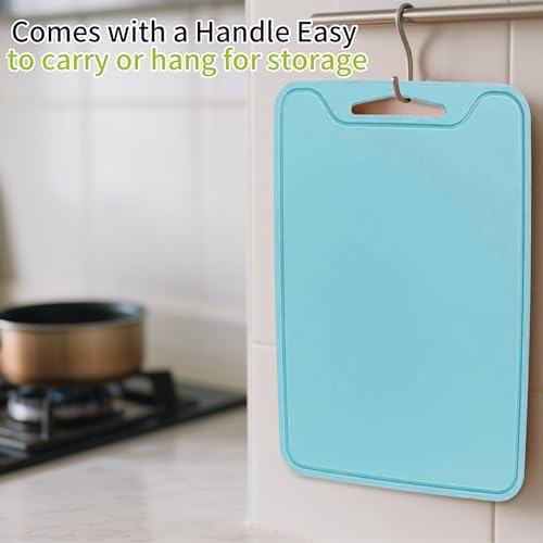 Flexible Plastic Cutting Boards for Kitchen, 11.8''x 8.6'' Silicone Cutting Board, BPA Free Non Slip Cutting Mat for Meat, Vegetables and Fruit with Easy Grip Handle, Dishwasher Safe (Blue)