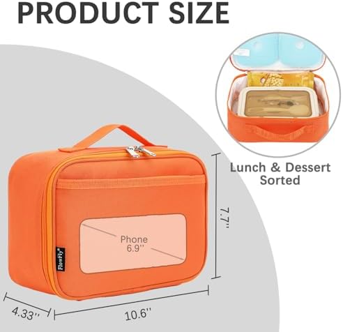 FlowFly Kids Lunch box Insulated Soft Bag Mini Cooler Back to School Thermal Meal Tote Kit for Girls, Boys, Orange