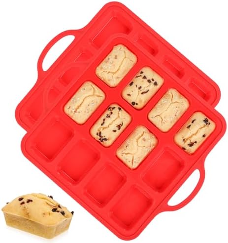 Silicone Mini Loaf Pan, 12 Cavities Metal Reinforced Frame Nonstick Food Grade for Baking Mini Bread, Brownie, Cornbread, Cheesecake and Chocolate (2 Pack)