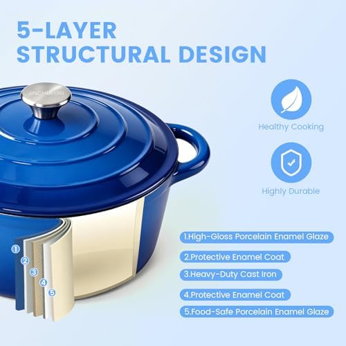 5 Qt Enameled Cast Iron Dutch Oven with Lid, Navy Blue