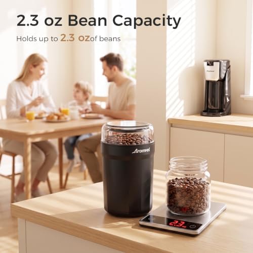 Electric Coffee Grinder, 2-in-1 Cleaning Brush & Scoop, Safety Lid