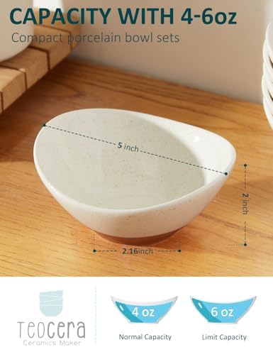 Teocera 5 Inch Porcelain Small Bowls Set, 6 Ounce small serving bowls for Dessert, Ice Cream, Snack, Dipping, Side Dishes, Microwave & Dishwasher Safe- Beige