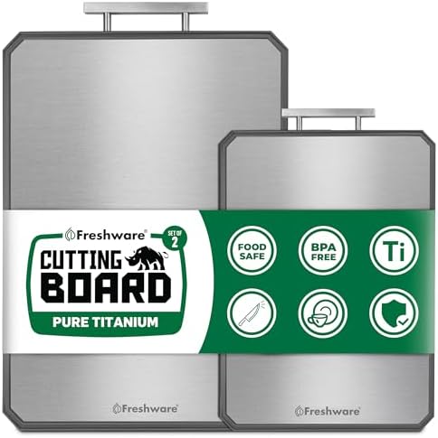 Freshware Titanium Cutting Board for Kitchen, Set of 2, Double Sided Cutting Boards, Pure Titanium/PP, Chopping Board with Juice Grooves, Dishwasher Safe, Medium 12.1" by 8.3" and Large 16.2" by 11"