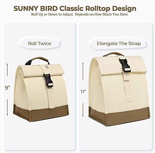 SUNNY BIRD Insulated Lunch Bag Rolltop Lunch Box (White)