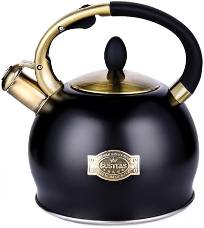 SUSTEAS Whistling Tea Kettle, 2.7QT Food-Grade Steel Teapot, BLACK