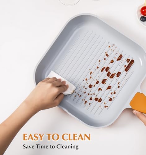 KOCH SYSTEME CS 9.5 Inch Nonstick Grill Pan for Stove Tops, Square Frying Pan with Pour Spouts, Square Pan for Indoor Cooking, Grill Skillet with Bakelite Handle, PTFE & PFOA Free, Copper