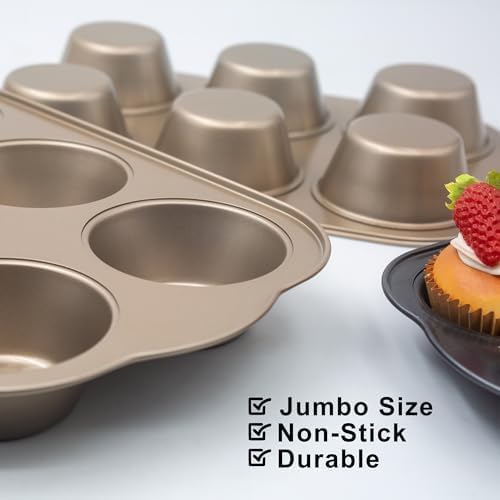 Non-Stick Jumbo 3.5" 6-Cup Muffin Pans, Set of 2(Gold)