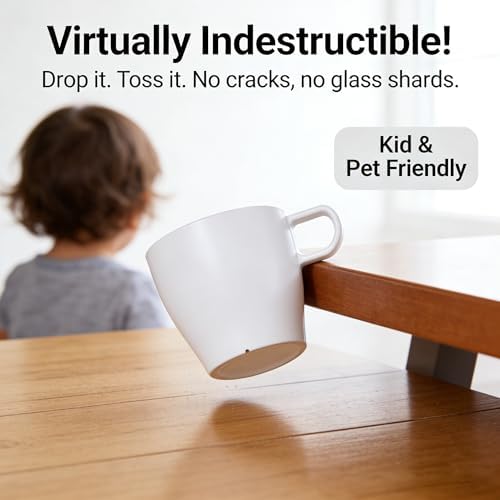 6-Pack 10 oz High-Heat Polypropylene Coffee Mugs, Lightweight Shatter-Resistant Reusable Plastic Cups for Kids, RV, Camping and Everyday Use, White