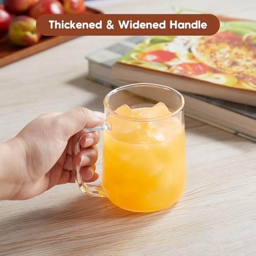 Glass Coffee Mugs, 14 oz Glass Coffee Cups Set of 2, Clear Borosilicate Glass Mugs with Handles for Cappuccino, Tea, Latte, Hot/Cold Beverages, Wine, Americano