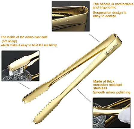 MSY BIGSUNNY 7 Inch Ice Tongs, Thickened Stainless Steel Sugar Cube Serving Tongs with Teeth for Tea, Party, Coffee, Bar, Food - Set of 2, Golden