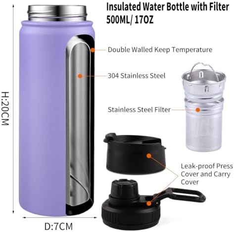 Sivaphe Tea Infuser Bottle With Removable Loose Leaf Tea Strainer Cup 18/8 Stainless Steel Portable Insulated Travel Tea Tumbler Purple